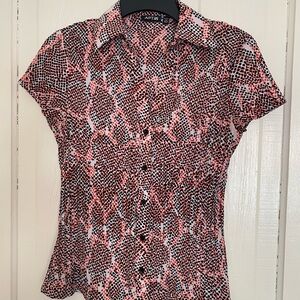 Apt. 9 Petite Small Women's Button Down Shirt - Pink and Black Pattern